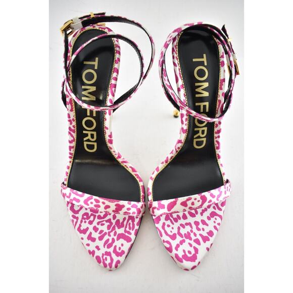 Tom Ford Padlock Pink White Animal Print Lock Ankle Strap Sandal Heel Pump 37.5 - Picture 7 of 12